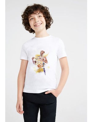 Lakers Basket Oyuncusu Basketbol Baskılı Unisex Çocuk Beyaz T-Shirt