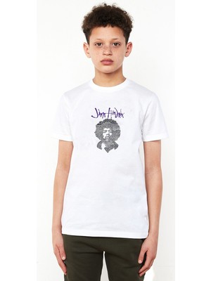 Jımı Hendrıx 1 Baskılı Unisex Çocuk Beyaz T-Shirt