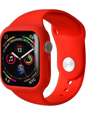Apsuwa  Apsuwa Apple Watch Nike 6 40MM Uyumlu Kordon Çerçeve Korumalı 360 Silikon Saat Kordonu 40/l7--Kırmızı