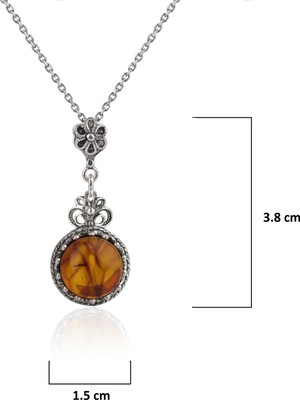 Filigran Silver 925 Ayar Gümüş Otantik El Işçiliği Telkari Doğal Amber Taşlı Kadın Kolye