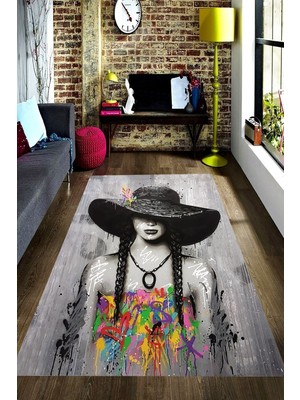 İnka Halı Antibakteriyel Kaymaz Dot Taban Yıkanabilir Dijital Baskı Halı MRC2089