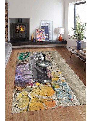 İnka Halı Antibakteriyel Kaymaz Dot Taban Yıkanabilir Dijital Baskı Halı MRC2541