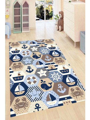 İnka Halı Antibakteriyel Kaymaz Dot Taban Yıkanabilir Dijital Baskı Çocuk Halısı MRC2224