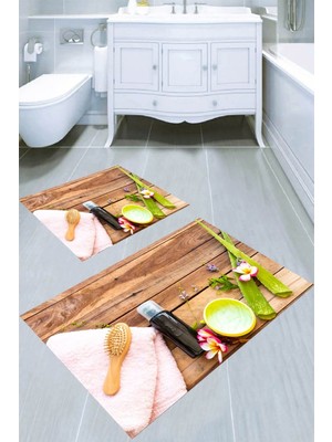 İnka Halı Kaymaz Taban Yıkanabilir 2'li Banyo Paspası (50X60 cm - 60X100 Cm) BRC5188
