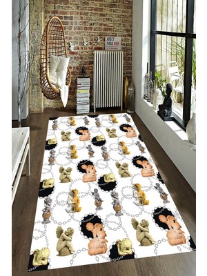 İnka Halı Antibakteriyel Kaymaz Dot Taban Yıkanabilir Dijital Baskı Halı MRC2586