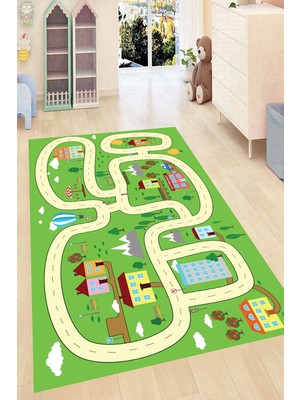 İnka Halı Antibakteriyel Kaymaz Dot Taban Yıkanabilir Dijital Baskı Çocuk Halısı MRC2466