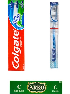 Kordak 3'lü Bakım Malzemesi: Colgate Diş Macunu Banat Diş Fırçası Arko Krem - Asker Malzemeleri