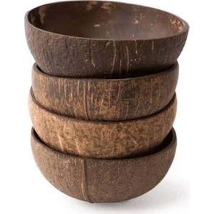 Kuru Yeşil  - El Yapımı Natural Jumbo Hindistan Cevizi Kasesi - Salata Kasesi - 4 'lü Set (Coconut Bowl)