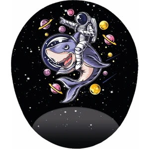 Mağaza Depom Köpek Balığına Binen Astronot  Oval Bilek Destekli Tasarım Mouse Pad
