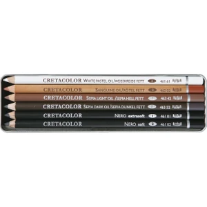 Cretacolor Oil Pencil Drawing Set Karakalem Eskiz Çizim Seti Metal Kutu 6 Parça