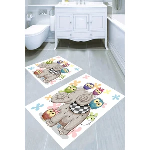 Fil ve Baykuş Arkadaşlığı Desenli Kaymaz Taban Yıkanabilir 2'li Desenli Banyo Paspası (50X60 cm - 60X100 Cm)