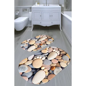 Parmak Taş Desenli Kaymaz Taban Yıkanabilir 2'li Desenli Banyo Paspası (50X60 cm - 60X100 Cm)