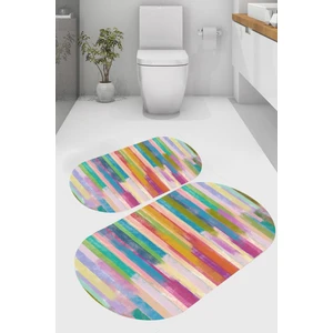 Gök Kuşağı Desenli Kaymaz Taban Yıkanabilir 2'li Desenli Banyo Paspası (50X60 cm - 60X100 Cm)