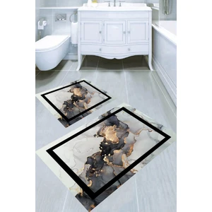Dekoratif Çerçeve Desenli Granit Mermer Kaymaz Taban Yıkanabilir 2'li Desenli Banyo Paspası (50X60 cm - 60X100 Cm)