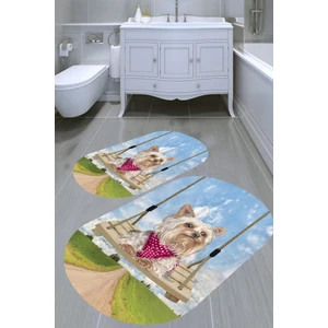 Köpek Tasarımlı Kaymaz Taban Yıkanabilir 2'li Desenli Banyo Paspası (50X60 cm - 60X100 Cm)