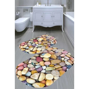 Renkli Çakıl Taşı Kaymaz Taban Yıkanabilir 2'li Desenli Banyo Paspası (50X60 cm - 60X100 Cm)