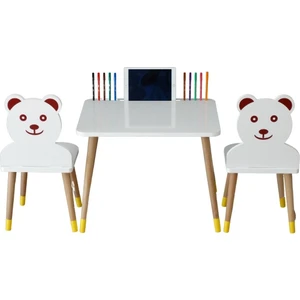 Liva Ahşap Ayıcıklı Çocuk Aktivite Oyun Masa Sandalye Takımı 60 x 45 cm