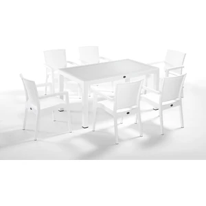 Beyaz Novussi Liverno Rattan Masa Koltuk Takımı 90X150 Camlı Masa