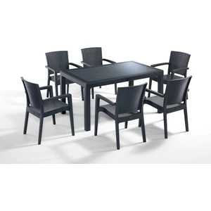 Antrasit Novussi Liverno Rattan Masa Koltuk Takımı 90X150 Camlı Masa