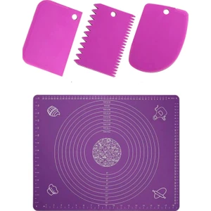 50X40 cm Silikon Hamur Açma Matı ve 3'lü Hamur Kesici Kazıyıcı 2'li Set