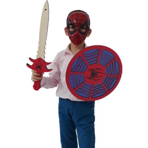 Ahşap Oyuncak Seti 3’lü Spider-Man Örümcek Adam Kalkanı Kılıcı ve Maskesi