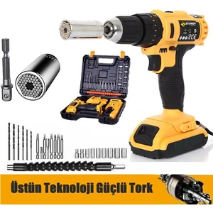 Germany Tools 92vf12m A Darbeli Professional 27 PARÇA Şarjlı Vidalama Matkap + 7 - 19 Çok Amaçlı Lokma Ucu