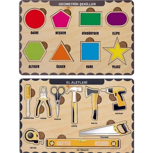 Ahşap Bul Tak Eğitici 2 Adet Yapboz Puzzle Seti