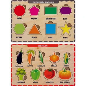 Ahşap Bul Tak Eğitici 2 Adet Yapboz Puzzle Seti