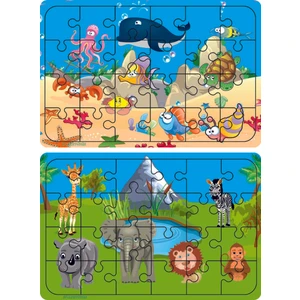Ahşap 24 Parça Eğitici 2 Adet Yapboz Puzzle Seti