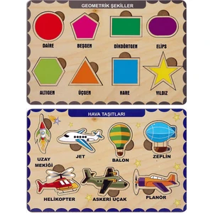 Ahşap Bul Tak Eğitici 2 Adet Yapboz Puzzle Seti