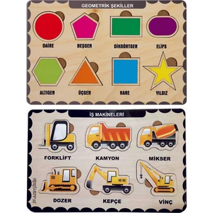 Ahşap Bul Tak Eğitici 2 Adet Yapboz Puzzle Seti