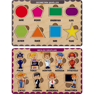 Ahşap Bul Tak Eğitici 2 Adet Yapboz Puzzle Seti