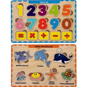 Ahşap Bul Tak Eğitici 2 Adet Yapboz Puzzle Seti