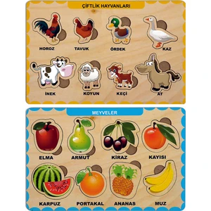 Ahşap Bul Tak Eğitici 2 Adet Yapboz Puzzle Seti