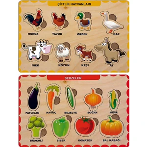 Ahşap Bul Tak Eğitici 2 Adet Yapboz Puzzle Seti