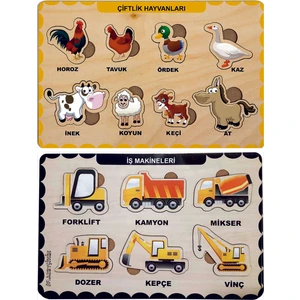 Ahşap Bul Tak Eğitici 2 Adet Yapboz Puzzle Seti