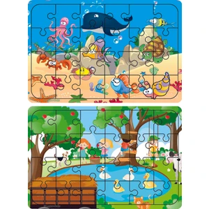 Ahşap 24 Parça Eğitici 2 Adet Yapboz Puzzle Seti