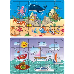 Ahşap 24 Parça Eğitici 2 Adet Yapboz Puzzle Seti