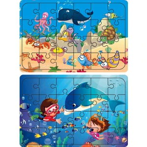 Ahşap 24 Parça Eğitici 2 Adet Yapboz Puzzle Seti