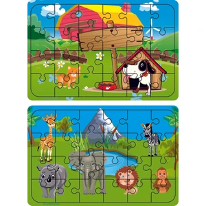 Ahşap 24 Parça Eğitici 2 Adet Yapboz Puzzle Seti
