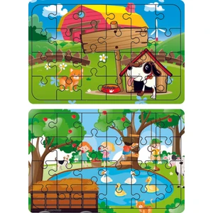 Ahşap 24 Parça Eğitici 2 Adet Yapboz Puzzle Seti