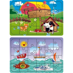 Ahşap 24 Parça Eğitici 2 Adet Yapboz Puzzle Seti