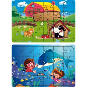 Ahşap 24 Parça Eğitici 2 Adet Yapboz Puzzle Seti