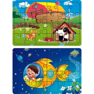 Ahşap 24 Parça Eğitici 2 Adet Yapboz Puzzle Seti