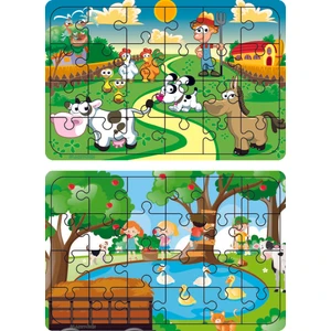 Ahşap 24 Parça Eğitici 2 Adet Yapboz Puzzle Seti