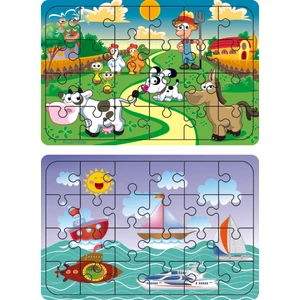 Ahşap 24 Parça Eğitici 2 Adet Yapboz Puzzle Seti