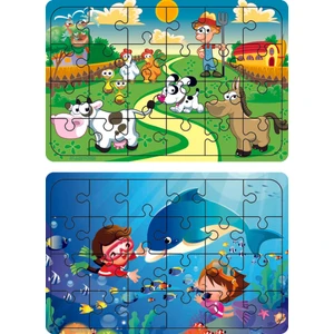 Ahşap 24 Parça Eğitici 2 Adet Yapboz Puzzle Seti