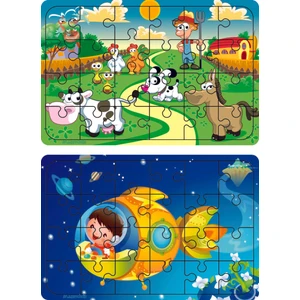Ahşap 24 Parça Eğitici 2 Adet Yapboz Puzzle Seti