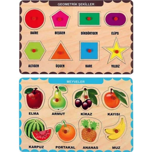 Ahşap Tutmalı Eğitici 2 Adet Yapboz Puzzle Seti