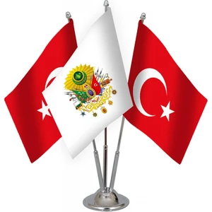Bayrak Online Üçlü Osmanlı Tuğrası  Masa Bayrağı Takımı